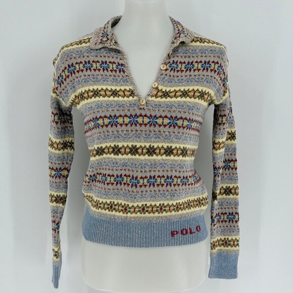 Ralph Lauren Polo Womens Fair Isle Knit Sweater Multicolor Silk & Wool Blend, XS - Picture 1 of 5